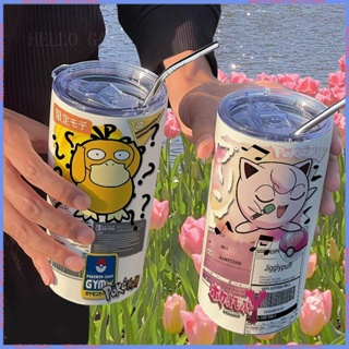 🪆Animation Peripheral Limited 🥤Thermos Cup🥤กระติกน้ําร้อนสเตนเลส ลายการ์ตูนโปเกม่อน พร้อมหลอดดูด แบบพกพา คุณภาพสูง สําหรับผู้หญิง