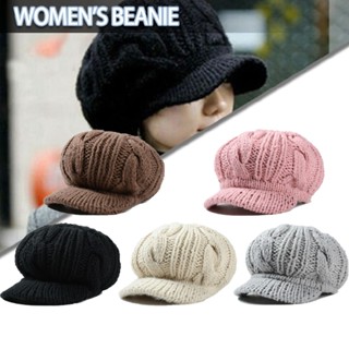 New 1pc Women Winter Wool Knit Visor Hats Newsboy Cap Baker Ski Snowboard Cap