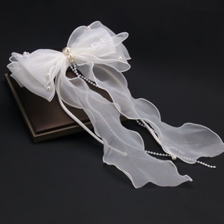 New sweet ribbon bow hair ornament bride wedding dress accessories pearl handmade headdress