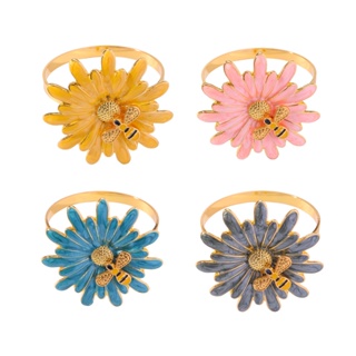 4pcs Reusable Wedding Home Kitchen Daisy Flower Dining Decor Accessories Beautiful Complement Napkin Holder