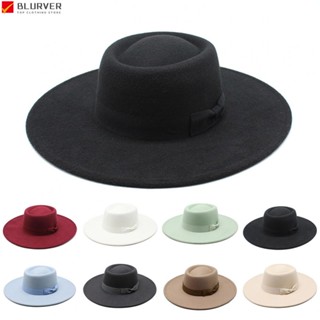 Fedora หมวกผ้าขนสัตว์ ประดับโบว์ ลําลอง แฟชั่นฤดูหนาว สําหรับผู้หญิง สายโซ่ สีพื้น