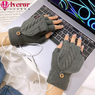 Lveror ถุงมือถักนิตติ้ง ทําความร้อน แบบครึ่งนิ้ว ให้ความอบอุ่น ชาร์จ USB สําหรับผู้ชาย และผู้หญิง เหมาะกับการเล่นเกม แล็ปท็อป