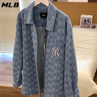 เสื้อแจ็กเก็ตยีน ปักลายโลโก้ MLB NY 100% สําหรับผู้ชาย และผู้หญิง