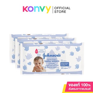 [แพ็คสาม] Johnsons Baby Messy Times Baby Wipes [20 Wipes x 3pcs] จอห์นสัน ผ้าเช็ดทำความสะอาดผิวหน้าและมือลูกน้อย.