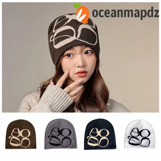 Oceanmapdz หมวกถัก ผ้าขนสัตว์ ลายตัวอักษร สไตล์เกาหลี ให้ความอบอุ่น แบบสวมหัว เข้ากับทุกการแต่งกาย สําหรับผู้หญิง Y2k