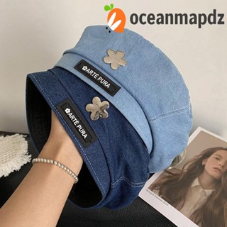 Oceanmapdz หมวกเบเร่ต์ยีน หมวกเบเร่ต์ ลําลอง ทรงแปดเหลี่ยม ลายดอกไม้ สไตล์เกาหลี สําหรับศิลปิน