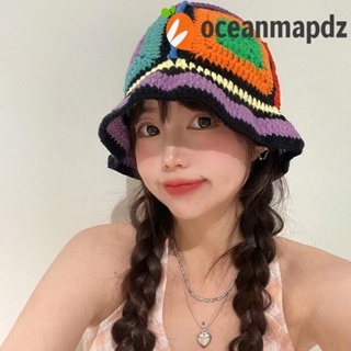 Oceanmapdz หมวกถักโครเชต์ หมวกบักเก็ต หมวกถัก สไตล์ชนเผ่า น่ารัก แฮนด์เมด เกาหลี หมวกบีนนี่เด็กผู้หญิง