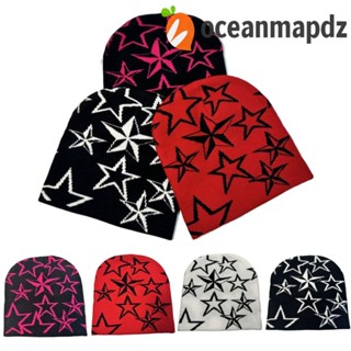 Oceanmapdz หมวกบีนนี่ถัก ผ้าแคชเมียร์ ลายดาวห้าแฉก ยืดหยุ่น สําหรับปาร์ตี้