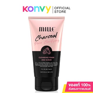 Mille Charcoal Pure Clarifying Cleansing Foam and Scrub 100g มิลเล่ โฟมล้างหน้าชาร์โคล สูตร 2in1.