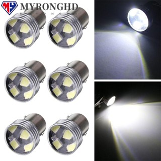 Myronghd หลอดไฟ LED P21 5W สว่างมาก สีขาว สําหรับจอดรถจักรยานยนต์ 6 ชิ้น