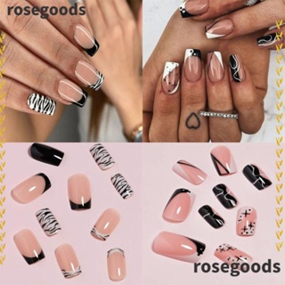 Rosegoods1 เล็บปลอม หัวสี่เหลี่ยม พิมพ์ลายเสือดาว ถอดออกได้ สไตล์ฝรั่งเศส สําหรับผู้หญิง