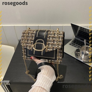 Rosegoods1 กระเป๋าสะพายไหล่ กระเป๋าถือ หนัง PU ทรงสี่เหลี่ยม แต่งสายโซ่คล้อง แฟชั่นสําหรับสตรี