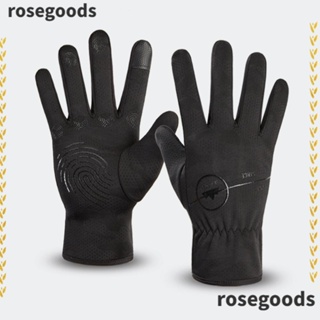 Rosegoods1 ถุงมือหน้าจอสัมผัส, ถุงมือจักรยาน แบบเต็มนิ้ว กันความเย็น, ถุงมือกันน้ํา กันลม สีพื้น อบอุ่น สําหรับผู้หญิง