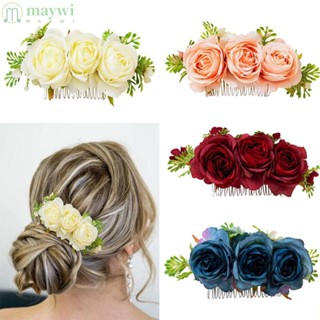 Maywi หวีผม ดอกไม้ หรูหรา เครื่องประดับผมเจ้าสาว คริสตัล เครื่องประดับผม