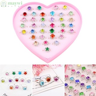 Maywi แหวนเพชร ปรับขนาดได้ คุณภาพสูง สุ่มลายน้ํา เครื่องประดับแฟชั่น สําหรับเด็ก ของขวัญวันเกิด 36 ชิ้น
