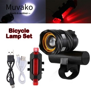 Muvako ไฟหน้าจักรยาน T6 LED ซูมได้ 360 องศา ชาร์จ USB สําหรับจักรยานเสือภูเขา