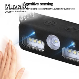 Muvako ไฟฉายคาดศีรษะ ABS เซนเซอร์จับการเคลื่อนไหว ชาร์จ USB กันน้ํา 3 สี XPE+COB LED สําหรับตั้งแคมป์