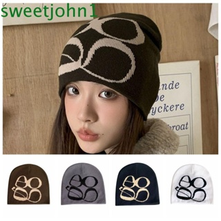 Sweetjohn หมวกบีนนี่ ผ้าขนสัตว์ถัก ลายหัวกะโหลก ตัวอักษร สไตล์เกาหลี ฮิปฮอป เข้าได้กับทุกชุด Y2k