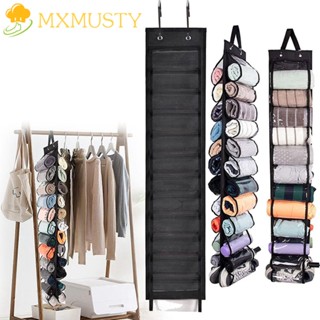 Mxmusty กระเป๋าจัดเก็บเสื้อผ้า เลกกิ้งโยคะ แบบใส สองด้าน 24 ช่อง สีดํา เทา ม่วง พร้อมช่องใส่เสื้อผ้า 24 ม้วน