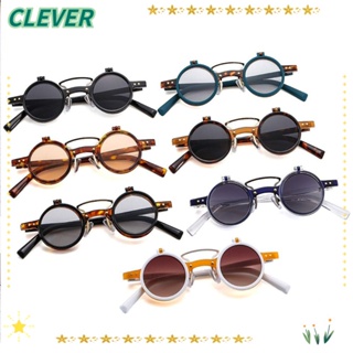 Clever Steampunk แว่นกันแดด พลิกขึ้นได้ UV400 แว่นตาพังก์ สองชั้น สไตล์วินเทจ