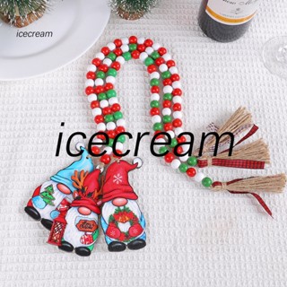 Icecream12.mx จี้ลูกปัดไม้ รูปโนมน่ารัก ประดับพู่ สําหรับแขวนตกแต่งบ้าน เทศกาลคริสต์มาส