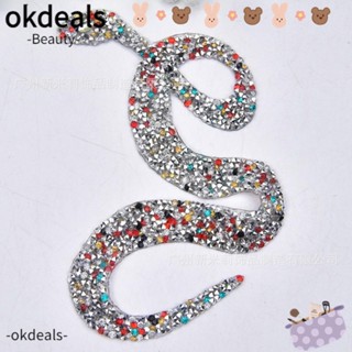 Okdeals แผ่นแพทช์เรซิ่น พลอยเทียม รูปงู 17*8 ซม. สําหรับตกแต่งเสื้อแจ็กเก็ต 5 ชิ้น