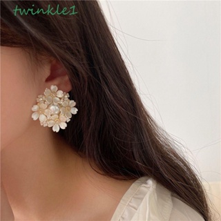 Twinkle1 ต่างหูสตั๊ด ประดับมุก พลอยเทียม สไตล์เกาหลี เรโทร เรียบง่าย เครื่องประดับ สําหรับผู้หญิง