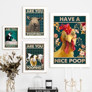 Are You Pooping โปสเตอร์ภาพวาดผ้าใบ รูปสัตว์ วัว แกะ ตลก สไตล์นอร์ดิก สําหรับตกแต่งผนังห้องน้ํา