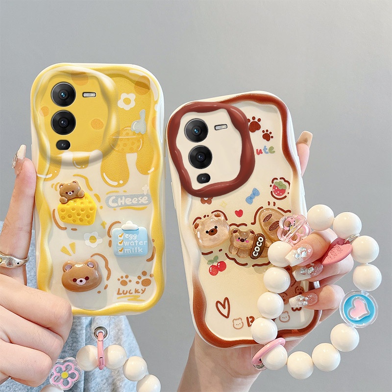เคส vivo v25 pro 5g เคสวีโว่ v25 pro 5g เคสโทรศัพท์มือถือ ลายตุ๊กตา 3D สีครีม สําหรับ vivo v25 pro 5
