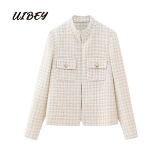 Uibey เสื้อโค้ท แขนยาว คอปก ลายตารางหมากรุก อเนกประสงค์ 3952