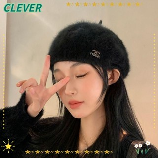 Clever หมวกเบเร่ต์ ผ้าขนกระต่ายเทียม กันลม ให้ความอบอุ่น สีพื้น สําหรับผู้หญิง