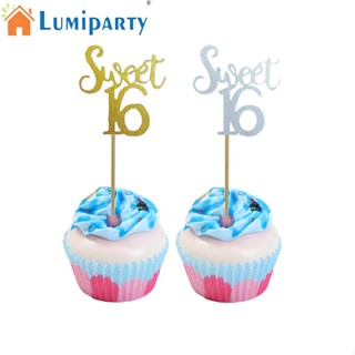 Lumiparty การ์ดท็อปเปอร์ พร็อพถ่ายรูป 16th สําหรับตกแต่งเค้กวันเกิด ปาร์ตี้ 10 ชิ้น