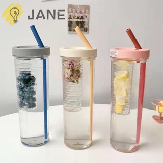 Jane ขวดน้ํา หลอดดูดน้ําผลไม้ มะนาว ใส น่ารัก แบบพกพา ความจุขนาดใหญ่ 700 มล. สําหรับเด็กผู้หญิง