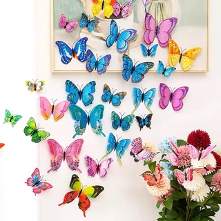 ผีเสื้อ 3มิติ สวย ลายเหมือนจริง 1ชุดได้12ตัว 3D Butterfly ปีก2ชั้น Double Layer