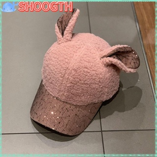 Shoogth หมวกเบสบอล ลําลอง แบบหนา แต่งหูกระต่าย ให้ความอบอุ่น สไตล์ฮิปฮอป