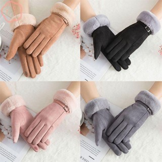 Mioshop ถุงมือขนสัตว์เทียม หนา อบอุ่น กันลม สีแคนดี้ สําหรับเล่นสกี ขับรถ