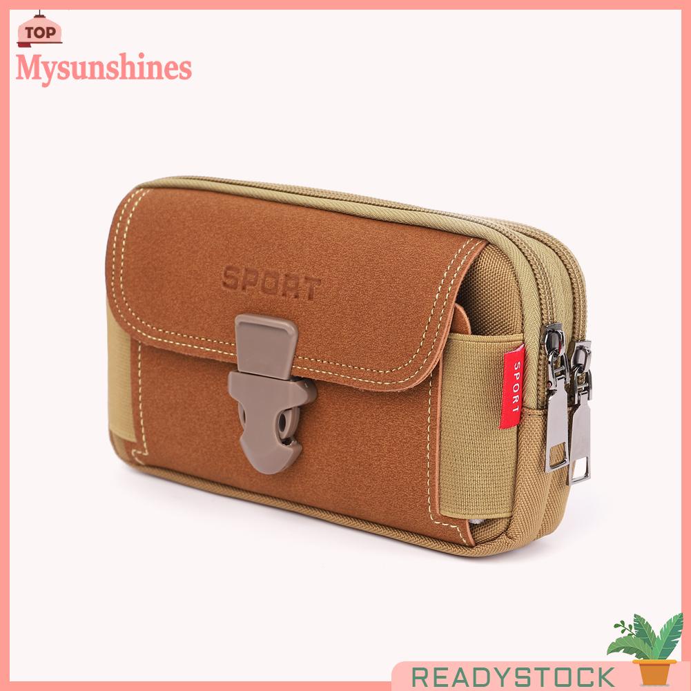 Mysunshines กระเป๋าคาดเอว ผ้าแคนวาส มีซิป สีกากี สําหรับผู้ชาย ใส่โทรศัพท์ได้ (แบบที่ 2)