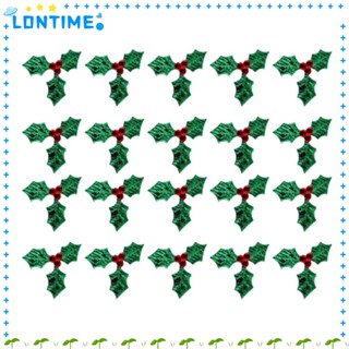 Lontime ป้ายแท็ก ปักเลื่อม ลายใบเบอร์รี่ เบอร์รี่ 3.5 ซม. สีเขียว สําหรับตกแต่งคริสต์มาส 100 ชิ้น