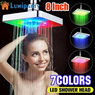 Lumiparty หัวฝักบัวอาบน้ํา Led แรงดันสูง 8 นิ้ว เปลี่ยนสีอัตโนมัติ ทองเหลือง นิกเกิล