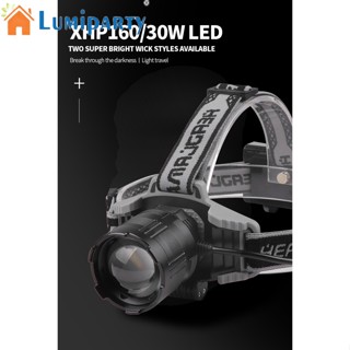 Lumiparty ไฟหน้า Led 30w Xhp160 170 องศา ซูมได้ ซูมได้ Type-c พร้อมแบตเตอรี่ Led