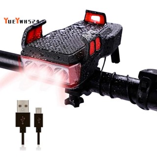 『yueywh524』ไฟหน้าจักรยาน Led ชาร์จ USB กันน้ํา พร้อมที่วางโทรศัพท์ แตรจักรยานไฟฟ้า