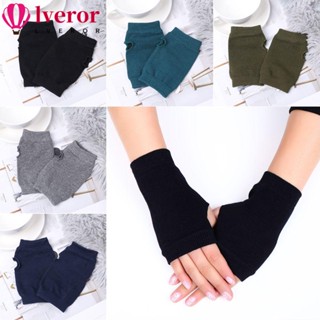 Lveror ถุงมือผ้าขนสัตว์ถัก แบบครึ่งนิ้ว แฟชั่น