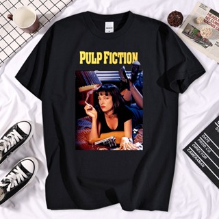 เสื้อยืดแขนสั้นลําลอง พิมพ์ลายโปสเตอร์กราฟฟิคฟิล์ม Pulp Fiction สไตล์ฮาราจูกุ แฟชั่นฤดูร้อน สําหรับผู้ชาย และผู้หญิง Y2k