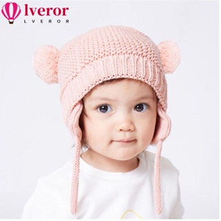 Lveror หมวกบีนนี่ถัก กันลม หนา ป้องกันหู ลําลอง น่ารัก ฤดูใบไม้ร่วง ฤดูหนาว อบอุ่น หมวกเด็ก