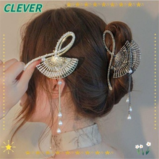 Clever กิ๊บติดผม โลหะ รูปปลาฉลาม ประดับพลอยเทียม เครื่องประดับ สําหรับผู้หญิง