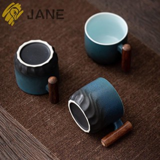 Jane แก้วมักเซรามิก ด้ามจับไม้ ไล่โทนสี สไตล์เรโทร สําหรับกรองชา กาแฟ