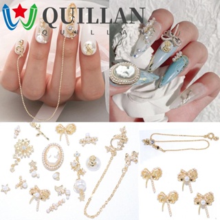 Quillan จี้แหวน ประดับเพทาย ไข่มุก สีทอง สําหรับตกแต่งเล็บ DIY 2 ชิ้น