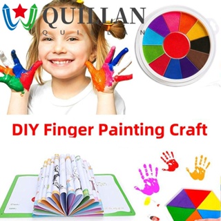 Quillan แผ่นหมึกวาดภาพระบายสีนิ้วมือ แห้งเร็ว 6/12 สี ล้างทําความสะอาดได้ DIY ของเล่นสําหรับเด็ก