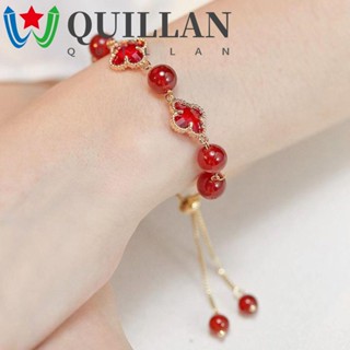 Quillan สร้อยข้อมือหยกเทียม ปรับได้ ของขวัญคนรัก ลูกปัดกลม โซ่มือหญิง