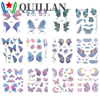 Quillan สติกเกอร์รอยสักผีเสื้อ กันน้ํา แขน เท้า กลิตเตอร์ ผีเสื้อ ดวงจันทร์ ศิลปะบนร่างกาย ใบหน้า ดอกไม้ สติกเกอร์รอยสัก